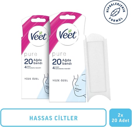 Pure Hipoalerjenik Yüz Ağda Bandı, (2 x 20 Adet)
