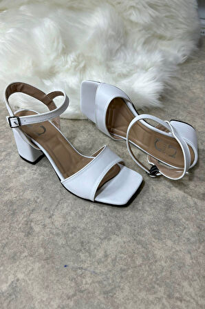 Günlük Kadın Sandalet Kalın Topuklu Bantlı Bilekten Bağlı Küt Burunlu Rahat Yumuşak Taban 275