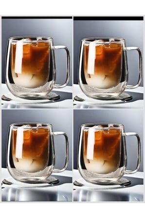 4 Adet Çift Katmanlı Kahve Kupasi Seti - Kahve Sunum Bardağı - Latte Bardağı Çift Cidarlı 350 ML