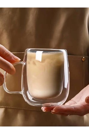 4 Adet Çift Katmanlı Kahve Kupasi Seti - Kahve Sunum Bardağı - Latte Bardağı Çift Cidarlı 350 ML