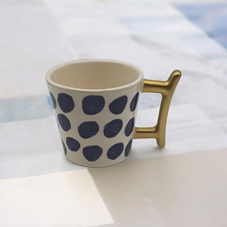 Altın Yaldız Lacivert Puantiyeli Fincan Mug