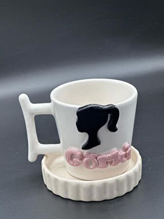 Barbiee Figürlü Siyah Pembe İsimli Kupa Mug