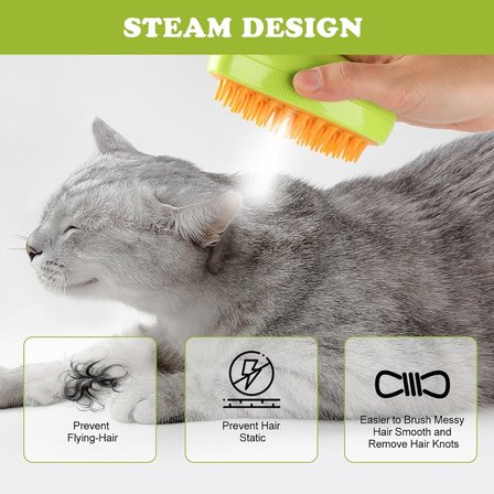 Kyrotech 3'ü 1 Arada Buharlı Silikon Şarjlı Kedi Köpek Fırçası Çok İşlevli Tüy Fırçası Masaj, Kendini Temizleyen Buharlı Fırça, Dolaşık ve Gevşek Tüyleri Temizlemek için Buharlı Evcil Hayvan Fırçası