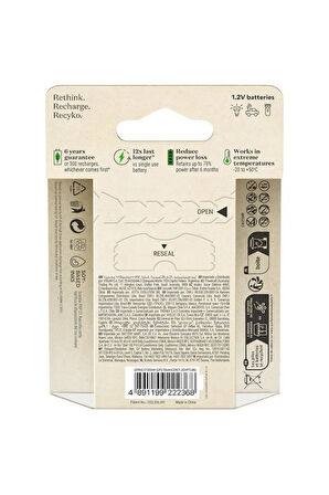 Batteries ReCyko 2600mAh AA Kalem Ni-Mh Şarjlı Pil, 1.2 Volt, 6’lı Kart