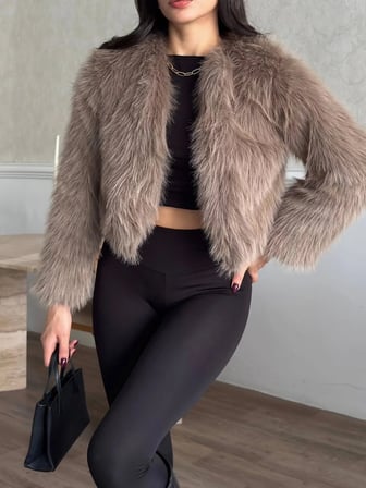 Crop Peluş Suni Kürk Ceket