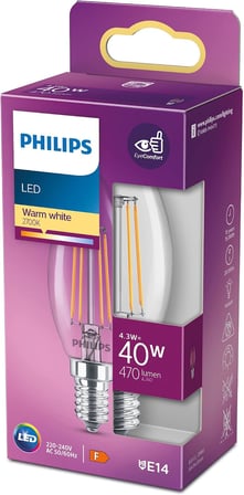 LED Classic 40W B35 Led Mum Filament Ampul, 2700K Sarı Işık, E14 İnce Duy, Dim Edilmez, 3'lü Ekopaket