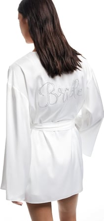 Kuşak Detaylı Kruvaze 3/4 Yarasa Kollu Bridal Saten Sabahlık