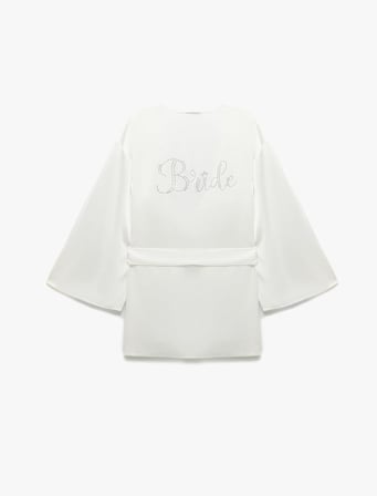 Kuşak Detaylı Kruvaze 3/4 Yarasa Kollu Bridal Saten Sabahlık