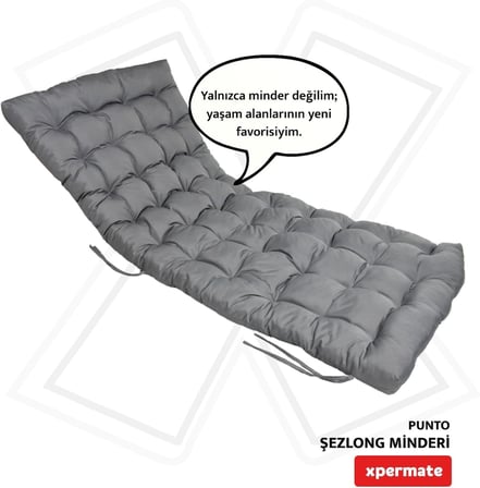 Şezlong Minderi 180x60x12 cm Su İtici UV Dayanımlı Plaj Minderi Punto (Antrasit)