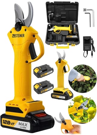 Steiner Alman 128 Vf 10 Ah Profesyonel Çift Akülü Bağ Makası Dal Budama Kesme Makası Makinesi Çantalı Sarı
