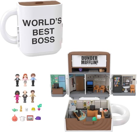 ve The Office mini oyun seti, 6 karakter figürü ve 9 aksesuar, koleksiyona uygun Partnership oyuncağı, kupa bardak şeklinde, JCC19