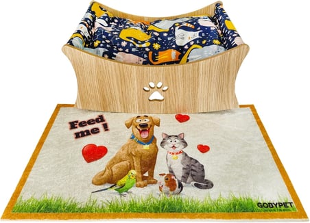 Gobypet Kedi Hamak Yatağı Ahşap Kedi Salıncağı Paspaslı Yükseltilmiş Evcil Hayvan Dinlenme Alanı