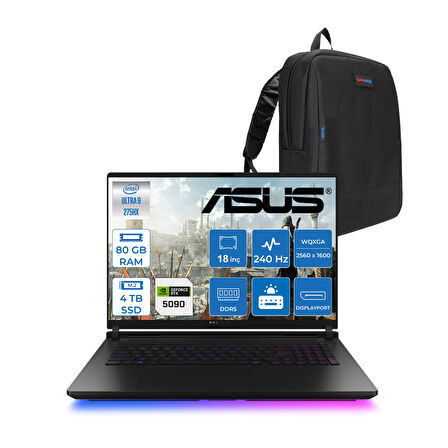 Asus Rog Strix Scar 18 G835LX-SA156 Intel Core Ultra 9 275HX Aı 80GB GB 4tb 24GB/RTX5090 Gddr7 175W 18" 2.5k 2560 x 1600 240Hz 3ms 1200NITS Freedos Laptop WSA156F39+ZETTAÇANTA