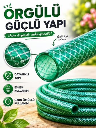 Beylini 1/2" 25 Metre Örgülü Bahçe Hortumu Balkon Bahçe Sulama Temizlik Araç Yıkama Su Hortumu Dolanmaz Kırılmaz Yeşil (Yeşil, 1/2" 25 MT)