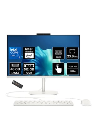 OmniStudio 24 Core 5 120U 48GB RAM 512GB SSD 23.8" FHD 75Hz Touch FreeDos Beyaz All in One Bilgisayar