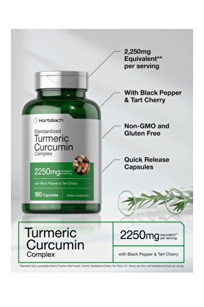 Turmeric Supplement with Black Pepper 2250mg | 180 Capsules