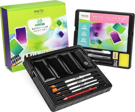 Sulu boya seti, profesyonel 36 sabit pigment boyama kutusu, yüksek pigmentasyon, sanatçılar, öğrenciler, yetişkinler için 12 sulu boya kağıdı