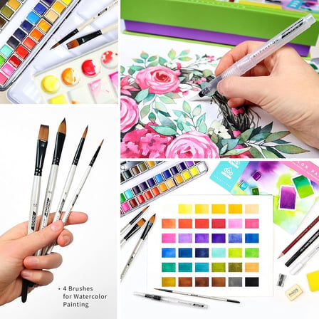 Sulu boya seti, profesyonel 36 sabit pigment boyama kutusu, yüksek pigmentasyon, sanatçılar, öğrenciler, yetişkinler için 12 sulu boya kağıdı