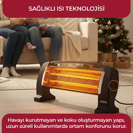 SFH-3399 1000W (2x500W) Quartz Isıtıcı | 2 Kademeli Isı Ayarlı, Devrilme Emniyetli, Masa ve Yer Tipi Hızlı Isıtıcı