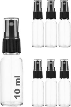 10 ml Siyah Spreyli Şeffaf Cam Şişe 10 cc Sızdırmaz Kapaklı Fısfıs Beyaz Cam Şişe 6 Adet