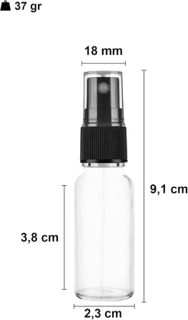 10 ml Siyah Spreyli Şeffaf Cam Şişe 10 cc Sızdırmaz Kapaklı Fısfıs Beyaz Cam Şişe 6 Adet