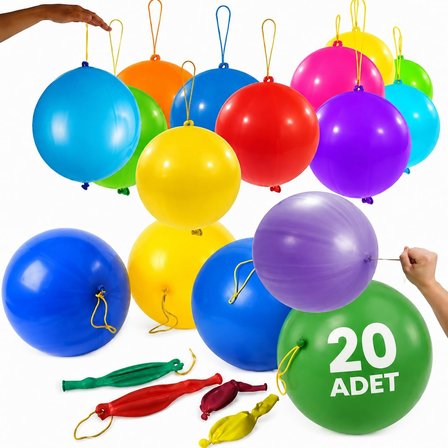 20 Adet Lastikli Zıpzıp Balon İpli Punch Panç Büyük Balon