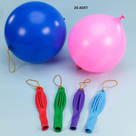 20 Adet Lastikli Zıpzıp Balon İpli Punch Panç Büyük Balon