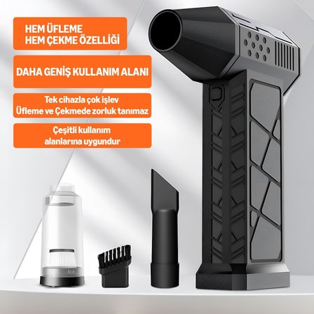 X3 2026 Şarjlı Hava Üfleyici &amp; Vakum – Gerçek 130000 RPM, 8000mAh Batarya, 3 Kademeli Turbo Toz Üfleyici ve Çekici, Bilgisayar, Klavye, Ev, Araç ve Dış Mekan Kullanımı, Çantalı