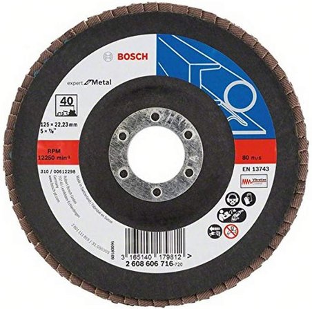 Professional DIY Yelpaze Taşlama Diski (Açılı Taşlama Makineleri için Farklı Malzemeler, Bombeli Model, Granülasyon 60) 2608606717 Ç=125 x 22,23 mm