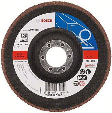 Professional DIY Yelpaze Taşlama Diski (Açılı Taşlama Makineleri için Farklı Malzemeler, Bombeli Model, Granülasyon 60) 2608606717 Ç=125 x 22,23 mm