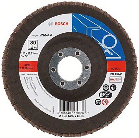 Professional DIY Yelpaze Taşlama Diski (Açılı Taşlama Makineleri için Farklı Malzemeler, Bombeli Model, Granülasyon 60) 2608606717 Ç=125 x 22,23 mm