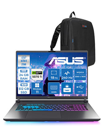 Asus Rog Strix G18 G815LR-S9156 Ultra 9 275HX Aı 24GB GB 512GB SSD 12GB/RTX5070Tİ Gddr7 175W 18" 2.5k Wqxga 240Hz 3ms 500NITS Windows 11 Home Taşınabilir Bilgisayar WS9156H01+ZETTAÇANTA