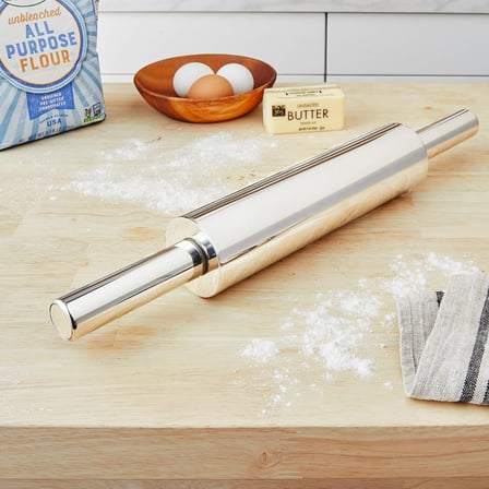® Paslanmaz Çelik Merdane – Hamur Açma Rulosu Dönmeli Metal Oklava – Ergonomik Saplı Döner Başlıklı Rolling Pin Profesyonel Kullanım – 25 cm Rulo + 2x9 cm Sap – Toplam 43 cm