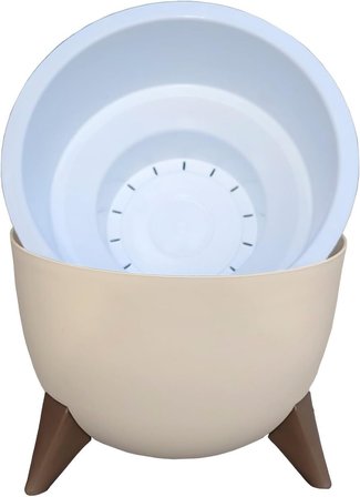 2 Litre 19cm Küre Saksı Ayaklı Delikli Süzgeçli Plastik Çiçek Saksısı Fildişi