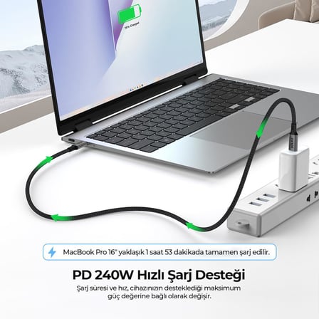 USB4 USB-C Kablo 1.8 m 240W 40Gbps 8K 60Hz 4K 144Hz Thunderbolt 3/4 Uyumlu Type-C Hızlı Şarj Veri Görüntü ve Ses Aktarım Kablosu