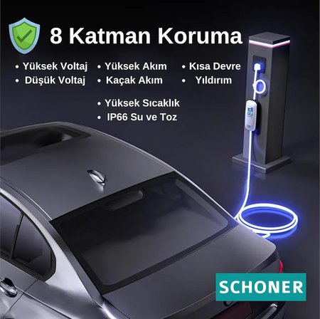 22KW Taşınabilir Elektrikli Araç Şarj İstasyonu Wi-Fi/Bluetooth Smart 5 Metre Tip2 Kablolu Trifaz/Monofaz 32A 22kW/11kW/7.66kW/3.5kW