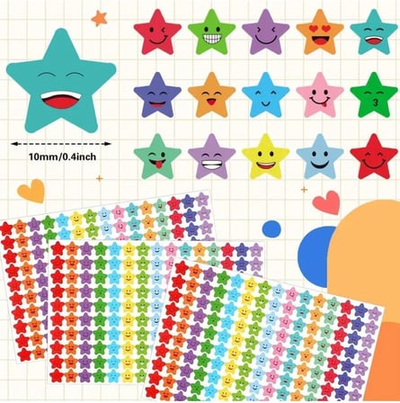 Yıldız Sticker Çıkarma Seti,600 Adet 4 Syf Okul Tebrik Stickerı,Öğretmen Öğrenci Hediyesi, Renkli