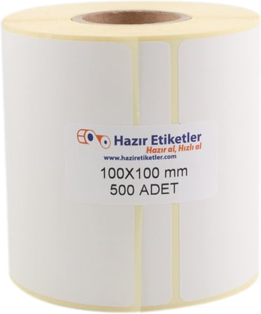 Kargo Etiketi Eko Termal Etiket 100mm x 100mm Ruloda 500 Adet 40mm Kuka Çapında Direk Termal Transfer Etiketi
