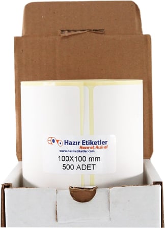 Kargo Etiketi Eko Termal Etiket 100mm x 100mm Ruloda 500 Adet 40mm Kuka Çapında Direk Termal Transfer Etiketi