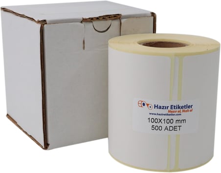 Kargo Etiketi Eko Termal Etiket 100mm x 100mm Ruloda 500 Adet 40mm Kuka Çapında Direk Termal Transfer Etiketi