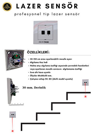 16 Kanal AT-Smart Ultra WIFI Akıllı Merdiven Modülü+3 Adet Profesyonel LAZER Sensör