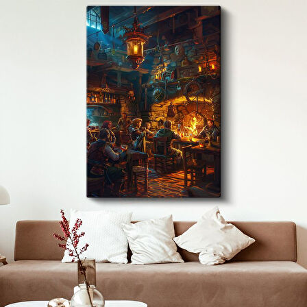 Fantastik Meyhane - Şömine Başında Anime Kanvas Tablo