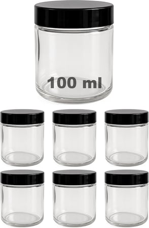100 ml Cam Kavanoz Şeffaf 100 cc Krem Kavanozu Siyah Kapaklı Kozmetik Kavanoz 6 Adet