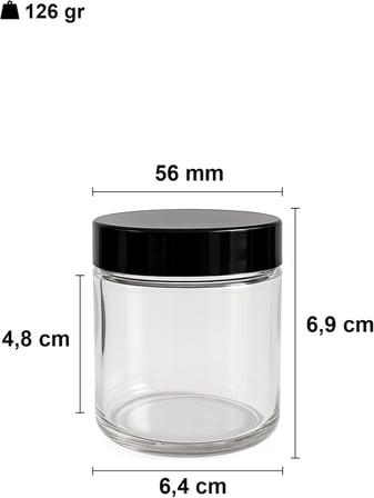 100 ml Cam Kavanoz Şeffaf 100 cc Krem Kavanozu Siyah Kapaklı Kozmetik Kavanoz 6 Adet