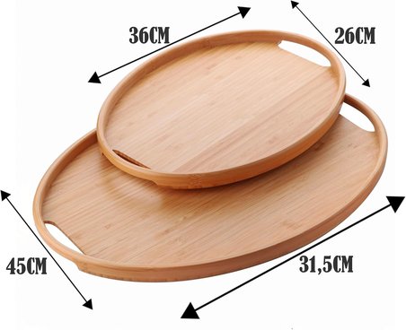 2'li Bambu Tepsi Seti, İnce Tasarım Özel Üretim Oval 2'li Bambu Tepsi Seti (36 * 26 * 1cm-45 * 31.5 * 1cm)