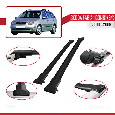 Skoda Fabia (6Y) Combi 2000-2006 Arası ile Uyumlu FLY Model Ara Atkı Tavan Barı Siyah 2 Adet