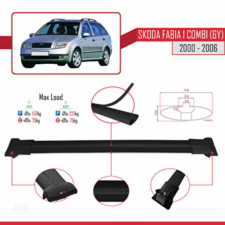 Skoda Fabia (6Y) Combi 2000-2006 Arası ile Uyumlu FLY Model Ara Atkı Tavan Barı Siyah 2 Adet