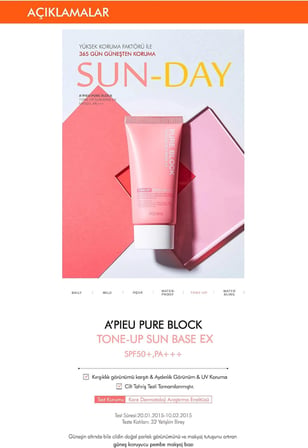 MISSHA Aydınlık Görünüm Sunan Güneş Koruyucu A'PIEU Pure Block Tone-Up Sun Base EX SPF50 PA 50 mililitre