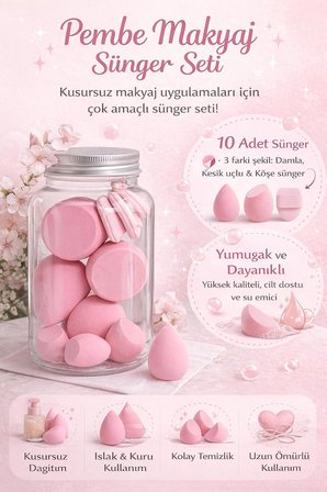 Profesyonel Makyaj Süngeri Seti, Yumuşak, Esnek Blender Süngerler, Kusursuz Fondöten ve Kapatıcı Uygulaması İçin, 1 Kavanoz Çoklu Sünger Seti (Pembe)