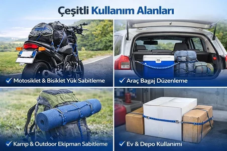 BAGAJ LASTİĞİ 3’LÜ SET 90 cm 6mm, Dolamaçlı Elastik Kordon, Çelik Kancalı, Yüksek Dayanımlı, Güvenli Yük Sabitleme İçin Profesyonel Kullanım